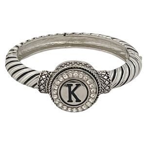 Silver Snap Initial K Crystal Interchangeable Charm Stacking Bracelet